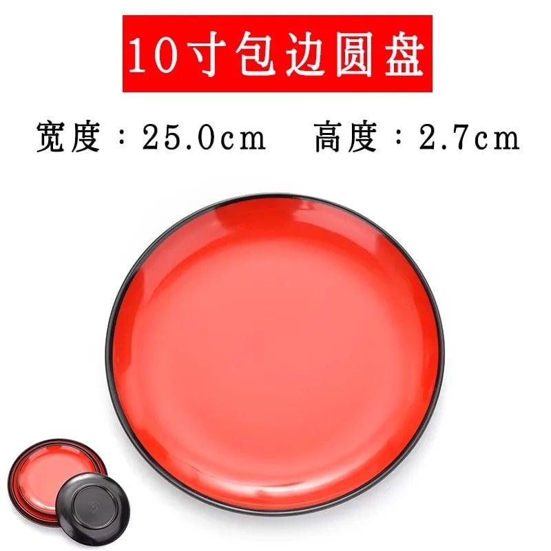 Round Red Melamine Plate - Durable Plastic Self-Service Tableware