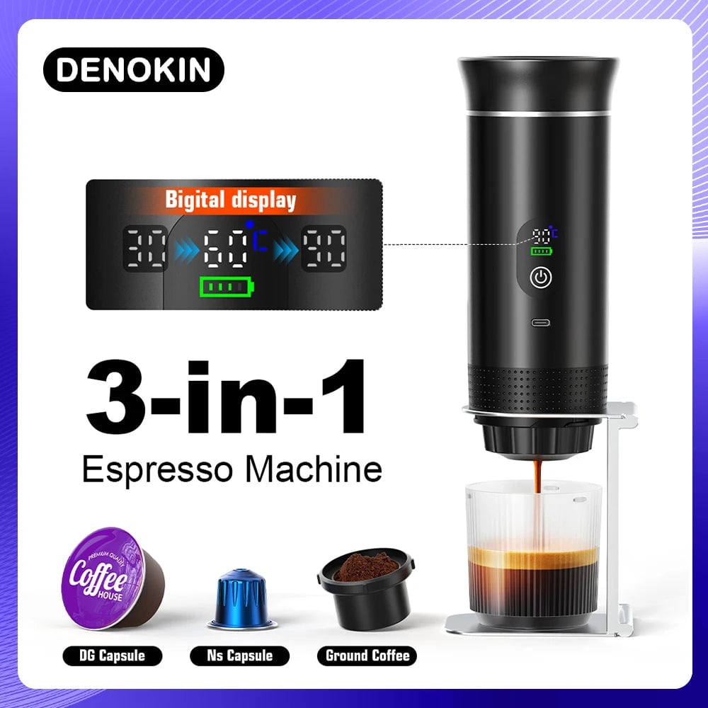 3-in-1 Portable Espresso Machine Digital Display Car Home Coffee Maker