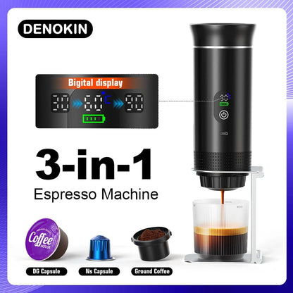 3-in-1 Portable Espresso Machine Digital Display Car Home Coffee Maker