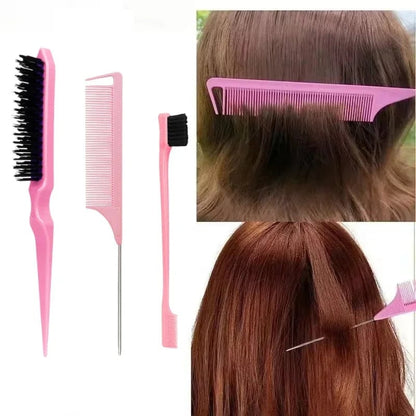 3-Piece Teasing Comb Set - Triple Rat Tail Hair Styling Tools