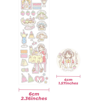 Kawaii Character Washi Tape Stickers - Decorative Craft Tape Roll