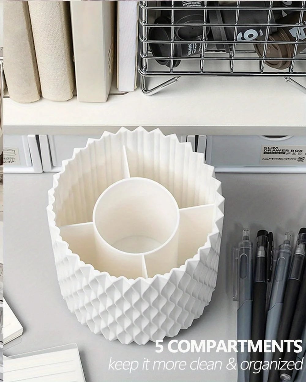 5-Compartment Desk Organizer Storage Box - Pen Pencil Holder