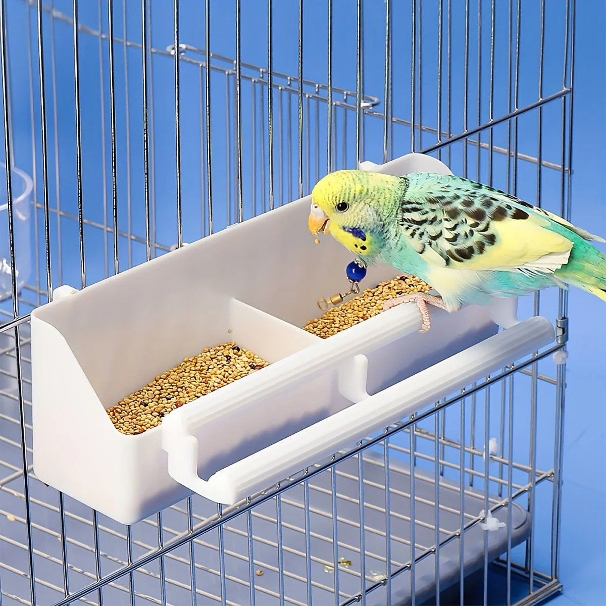 Double Grid Stand Bird Feeding Trough - Parrot Feeder Station