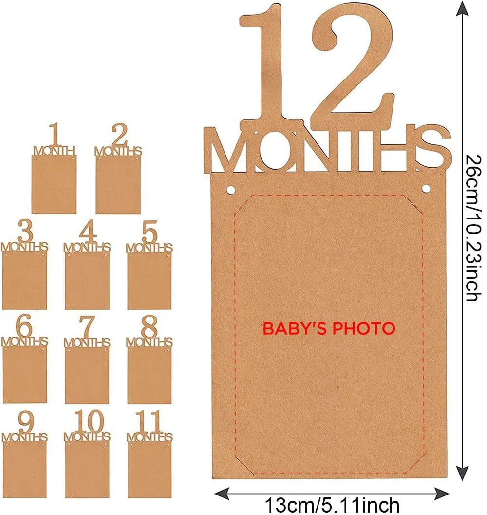 Baby First Birthday Banner Kraft Paper Growth Record 1-12 Month Photo