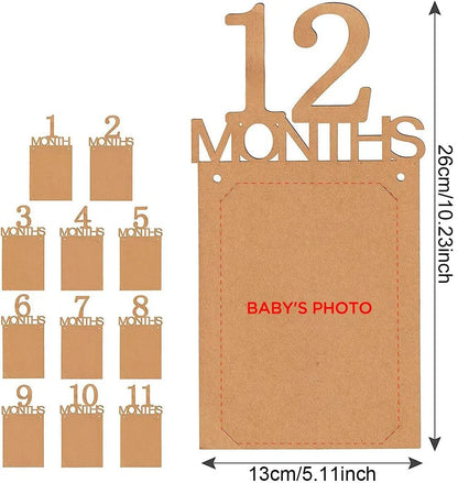 Baby First Birthday Banner Kraft Paper Growth Record 1-12 Month Photo