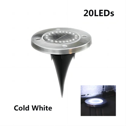 Solar LED Disk Ground Light - 8/20 LED Waterproof Buried Garden Deck
