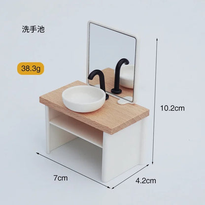 1/12 Scale Dollhouse Bathroom Set - Washbasin Tub Toilet Miniature