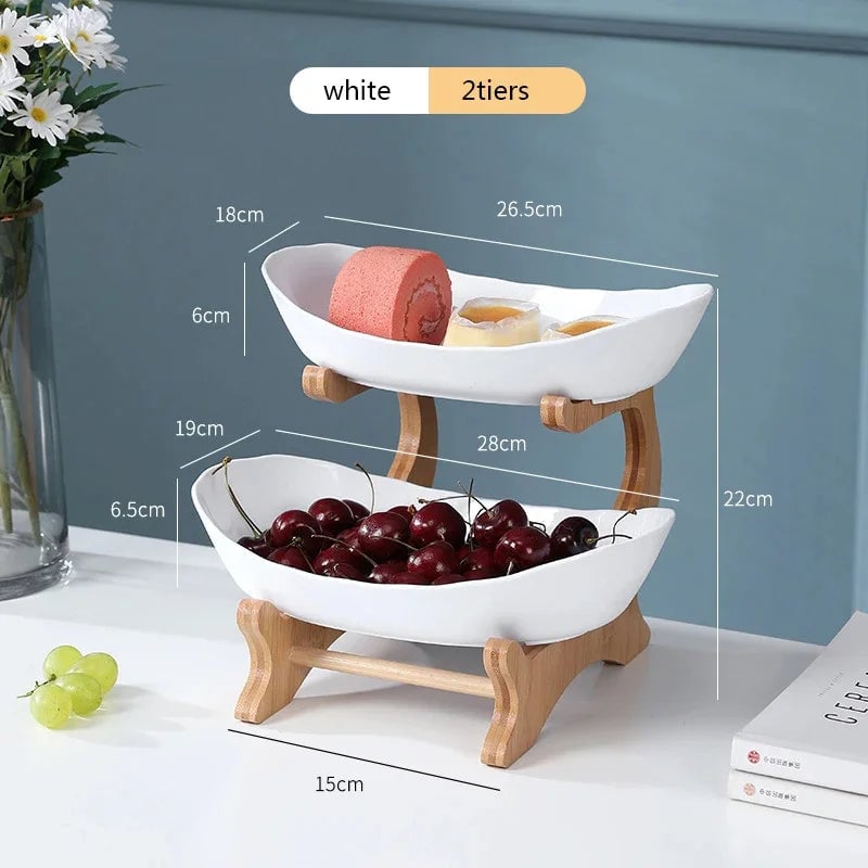 Multi-Compartment Wooden Serving Tray - Fruit Bowl & Candy Dish