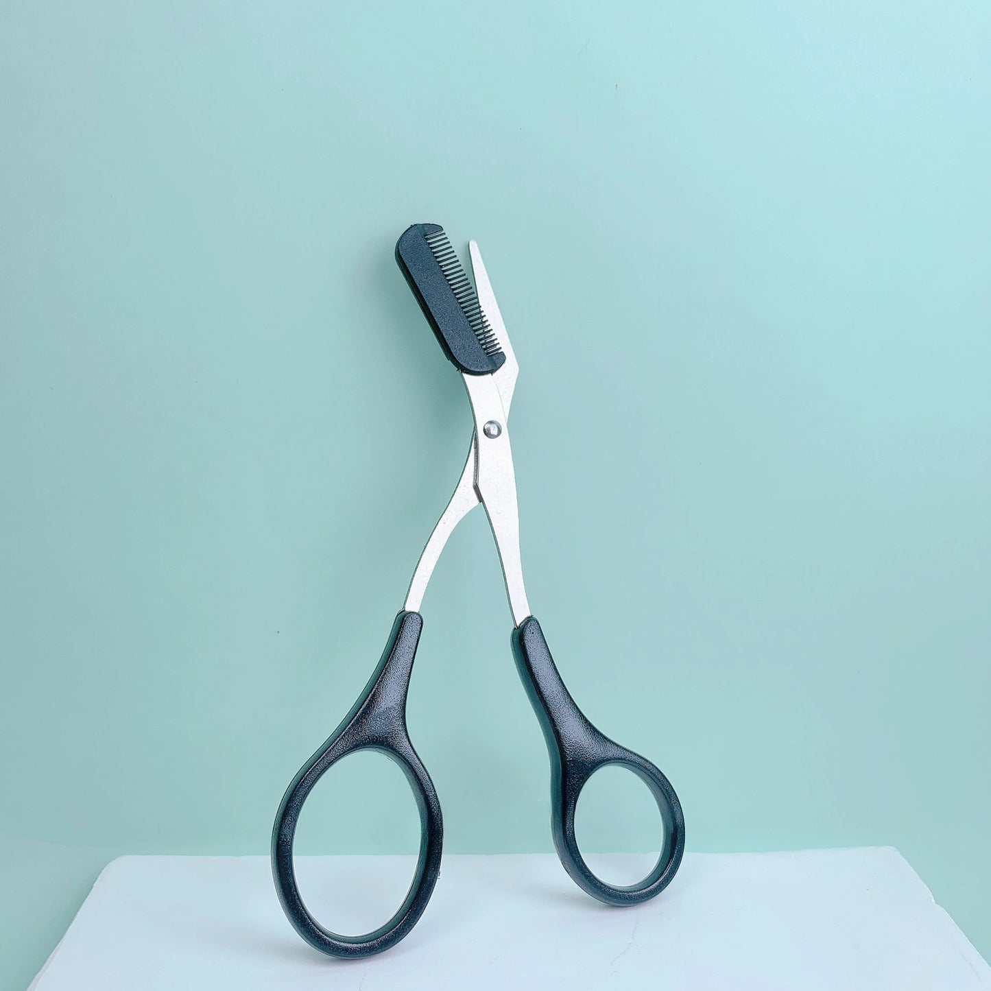 Pink Stainless Steel Eyebrow Scissors with Built-in Comb Precision Tool