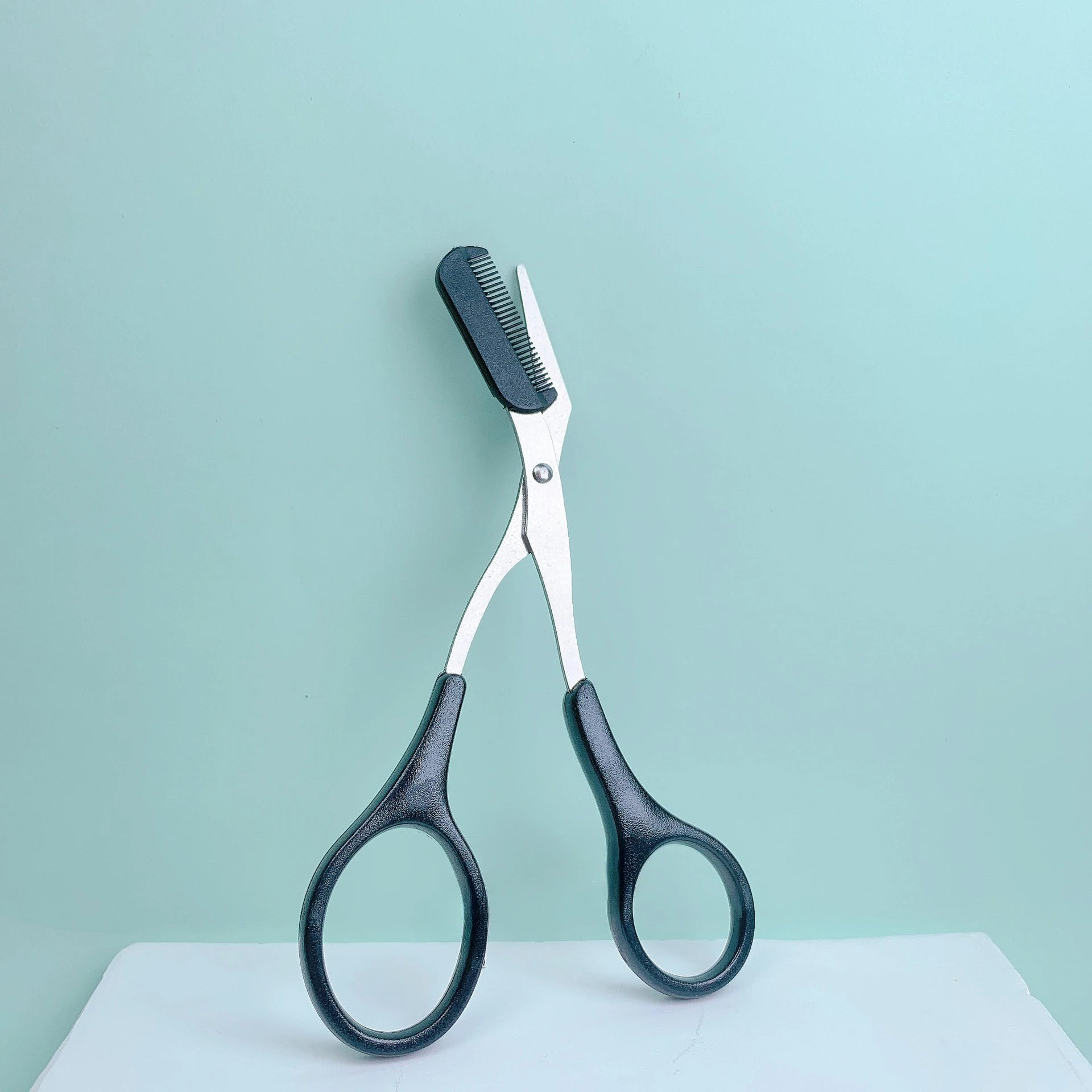 Pink Stainless Steel Eyebrow Scissors with Built-in Comb Precision Tool
