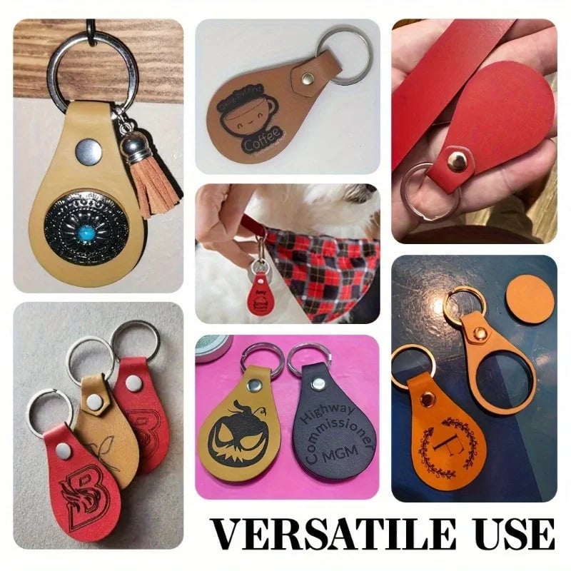 10pcs PU Leather Key Fob Blanks Kit - Laser Engraving Keychains