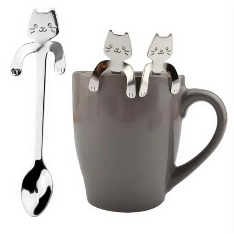 Stainless Steel Cat Shape Coffee Spoon Dessert Teaspoon Mini Scoop