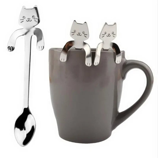 Stainless Steel Cat Shape Coffee Spoon Dessert Teaspoon Mini Scoop