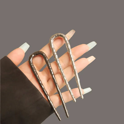 Metal Alloy U-Shaped Hair Forks Hammer Pattern Hairpins Women