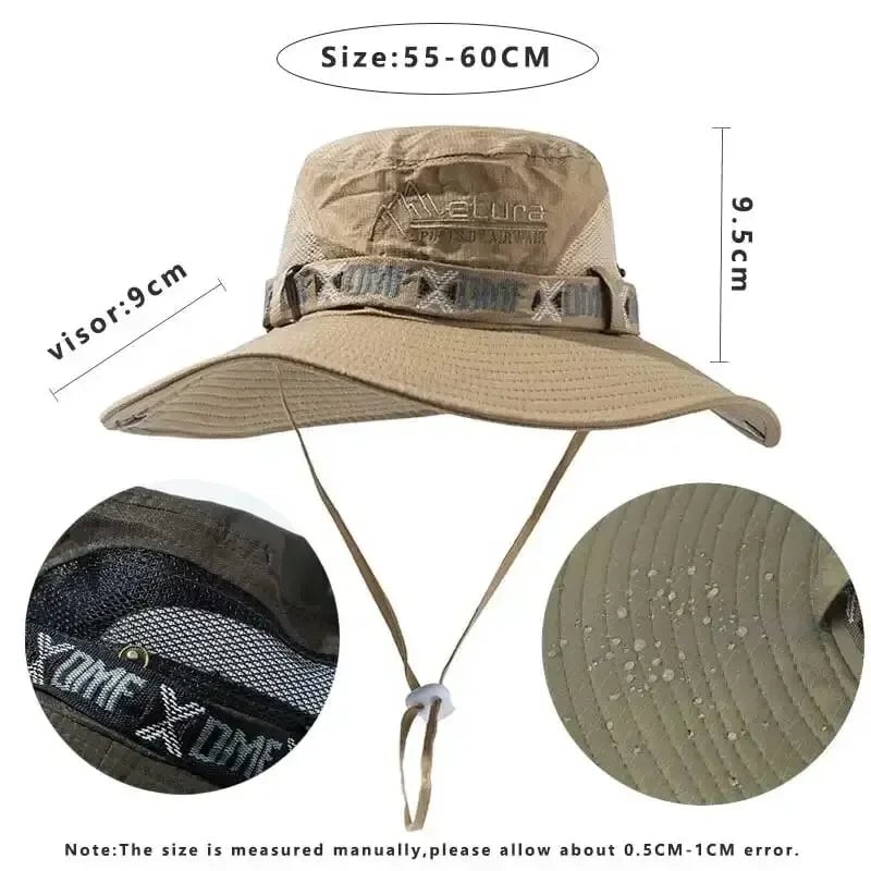 UV Protection Mesh Bucket Hat Wide Brim Panama Safari Fishing