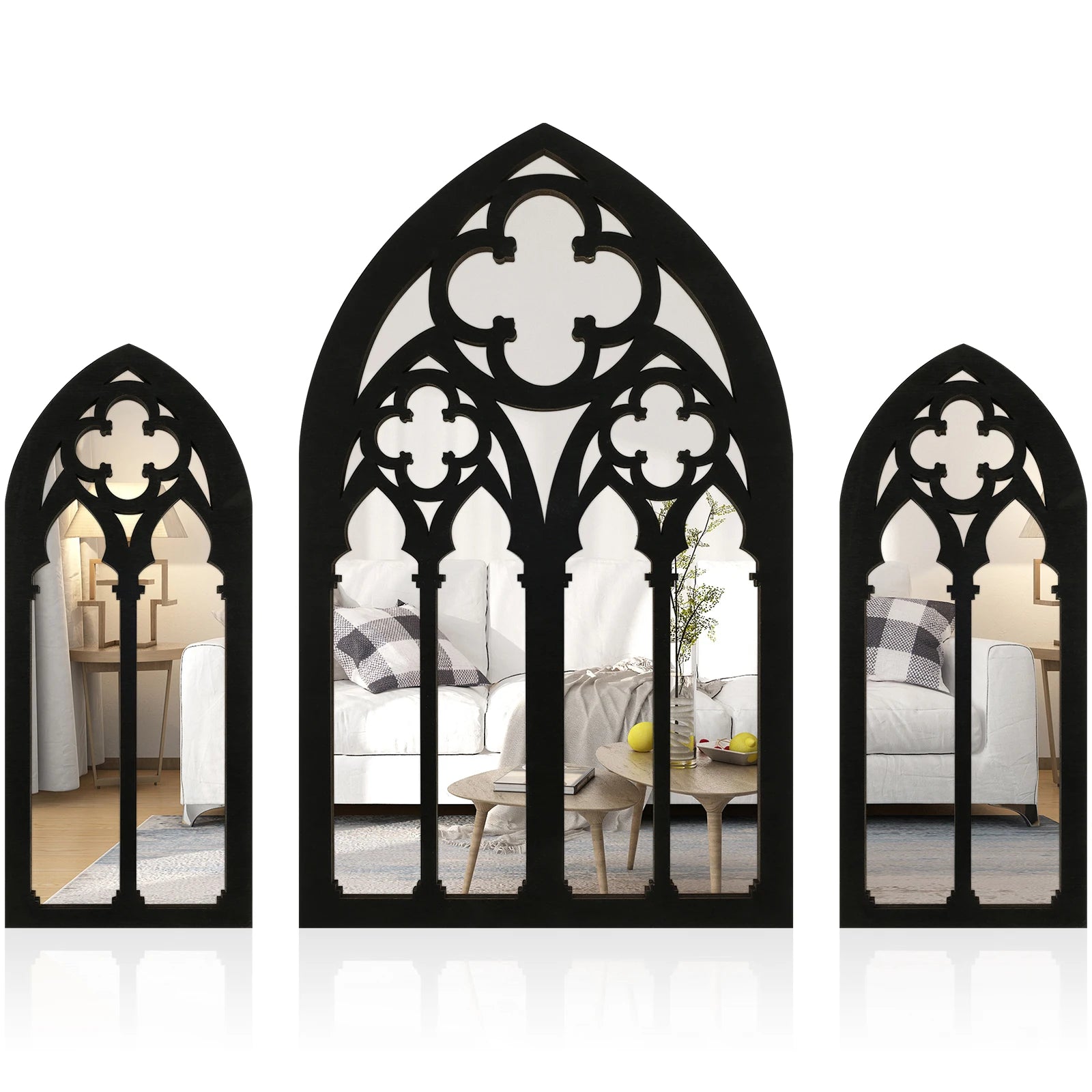 3Pcs Gothic Arched Wall Mirrors Cathedral Window Design Home Decor
