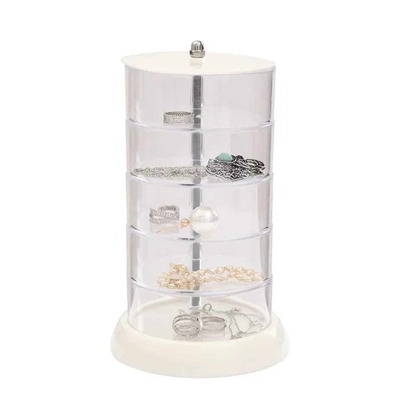 Multi-Layer Transparent Rotating Jewelry Storage Box Organizer