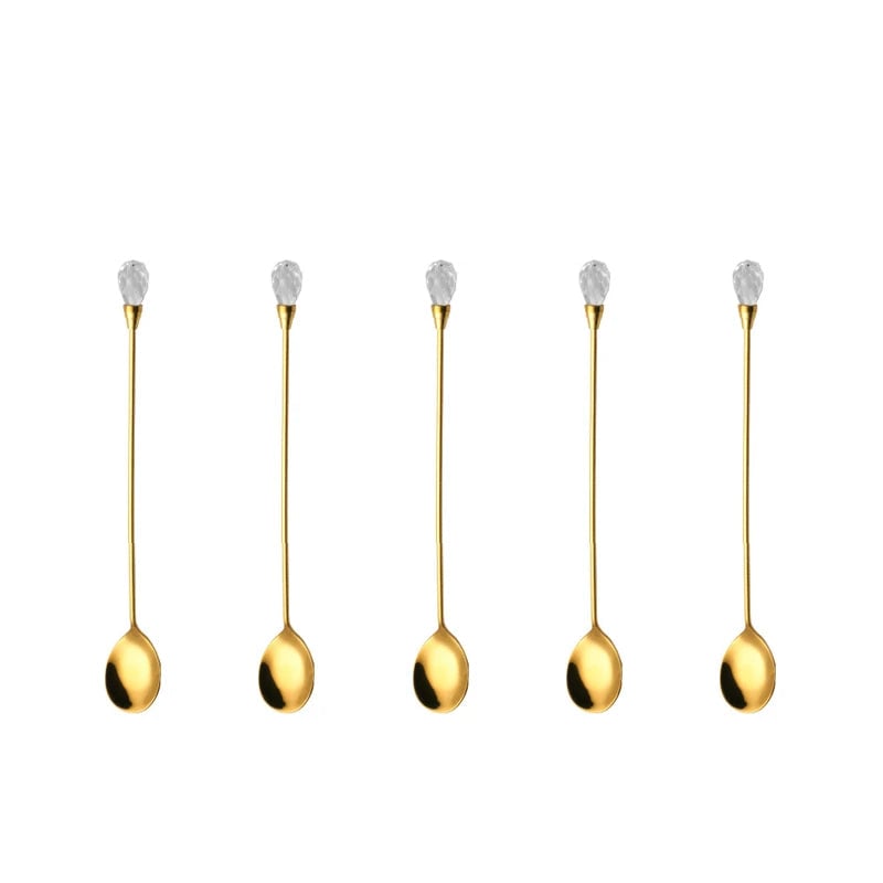 5pcs Diamond Crystal Handle Stainless Steel Teaspoons Stirring Set