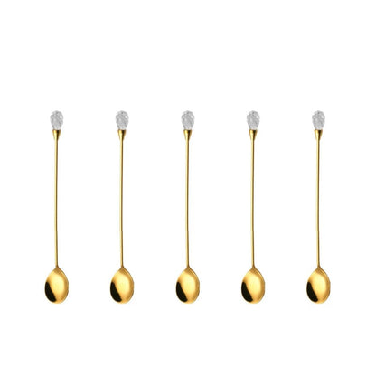 5pcs Diamond Crystal Handle Stainless Steel Teaspoons Stirring Set