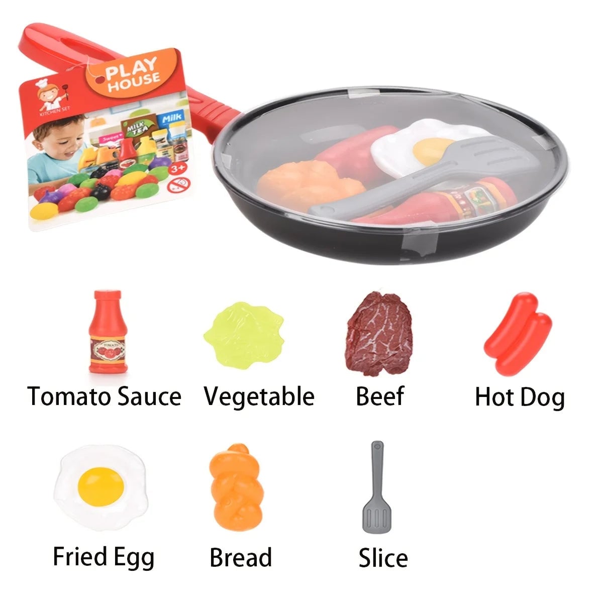8PCS Kitchen Pretend Play Set - Food Toys Cookware with Steak Bread