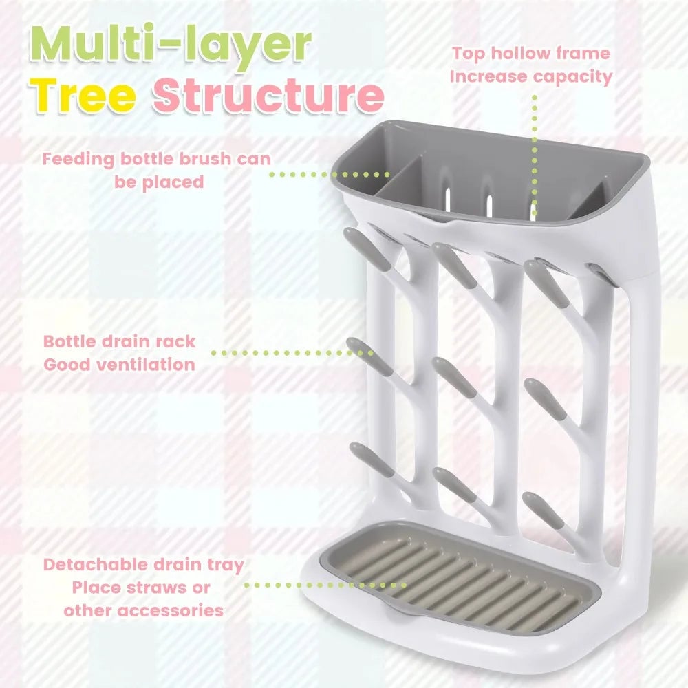 Baby Bottle Drying Rack Countertop Holder Detachable Tray Organizer