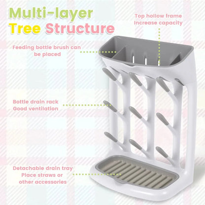 Baby Bottle Drying Rack Countertop Holder Detachable Tray Organizer