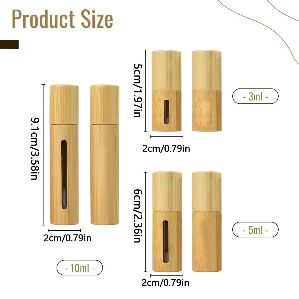 Bamboo Wood Roller Ball Bottles - Essential Oil Sample Vials 10ml
