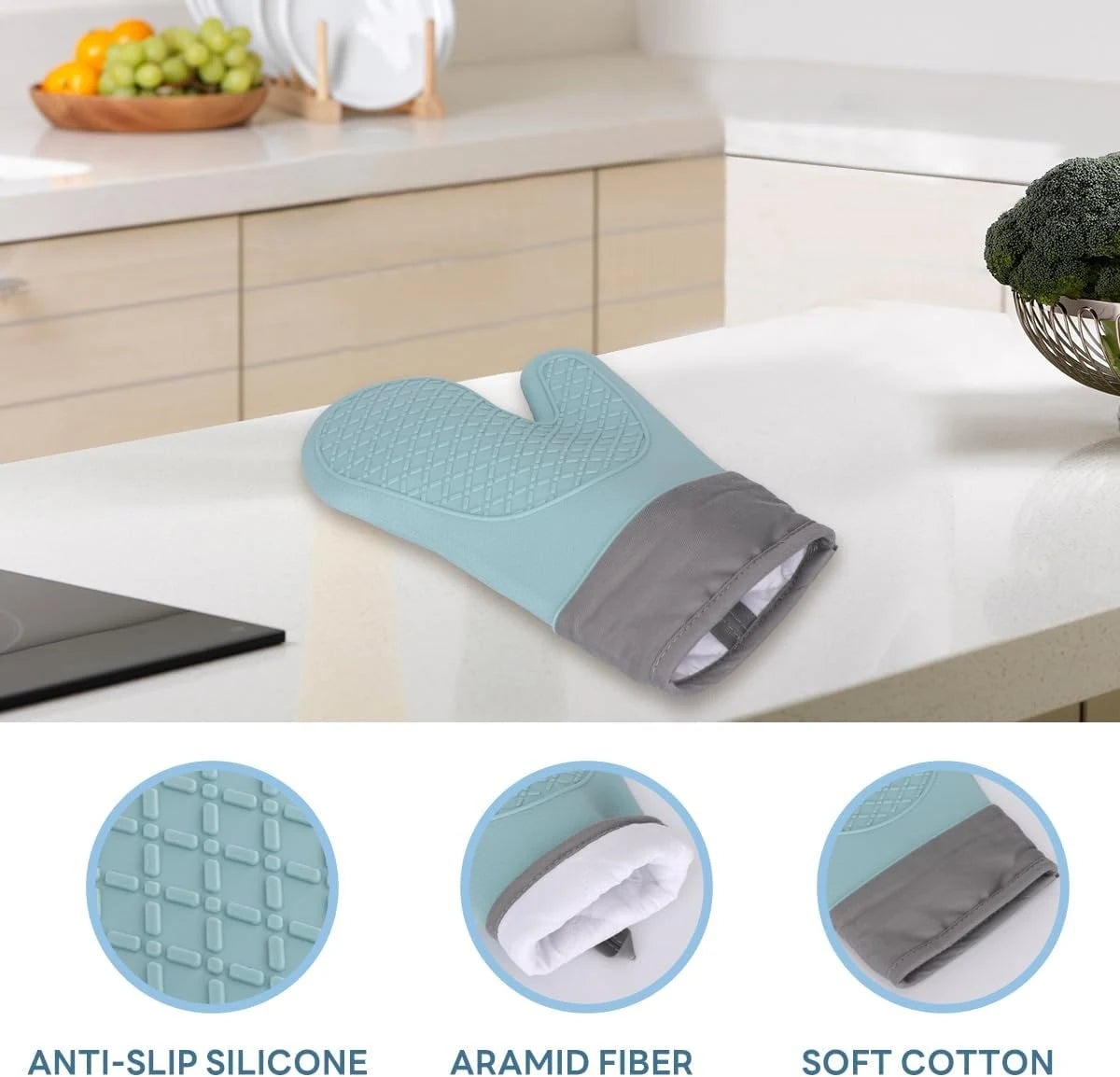 Heat Resistant Silicone Oven Gloves 600°F - 2 Piece Non-Slip Set