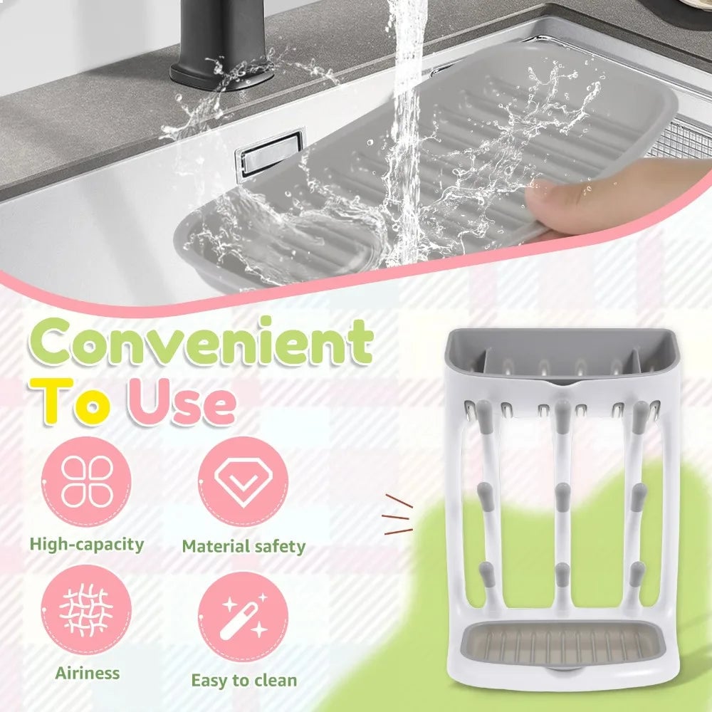 Baby Bottle Drying Rack Countertop Holder Detachable Tray Organizer