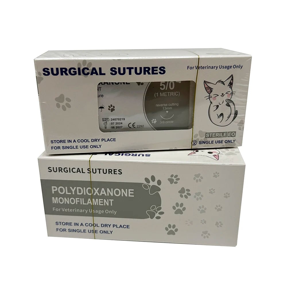 12pcs Pet PDO Sutures 3/8 Circle 90CM Needle 2/0-5/0 Cat Dog Surgery