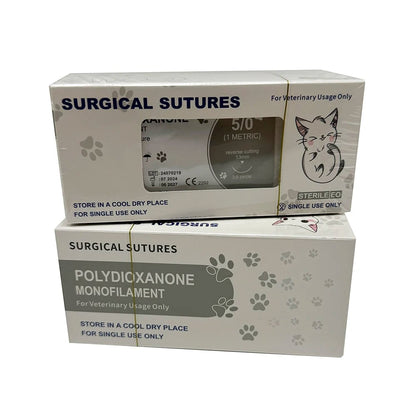 12pcs Pet PDO Sutures 3/8 Circle 90CM Needle 2/0-5/0 Cat Dog Surgery