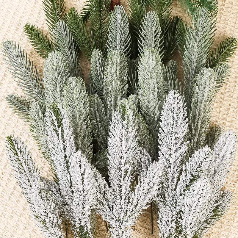 Artificial Snow Pine Branch Set - 5/10pcs Fake Pine Needles Garland