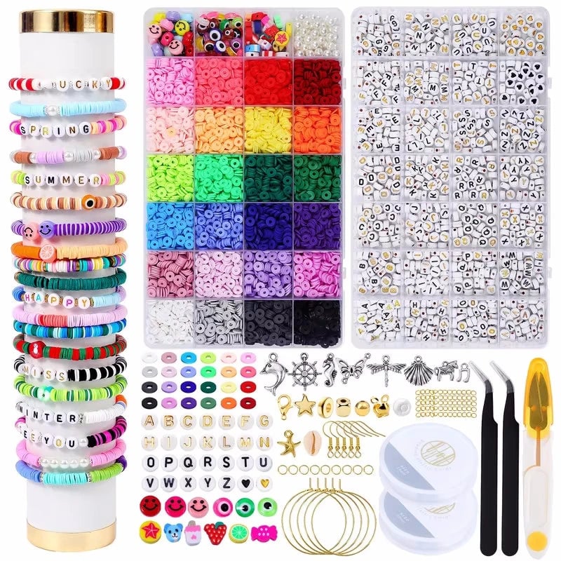 24 Rainbow Color Clay Beads Bracelet Making Kit Letter Beads DIY