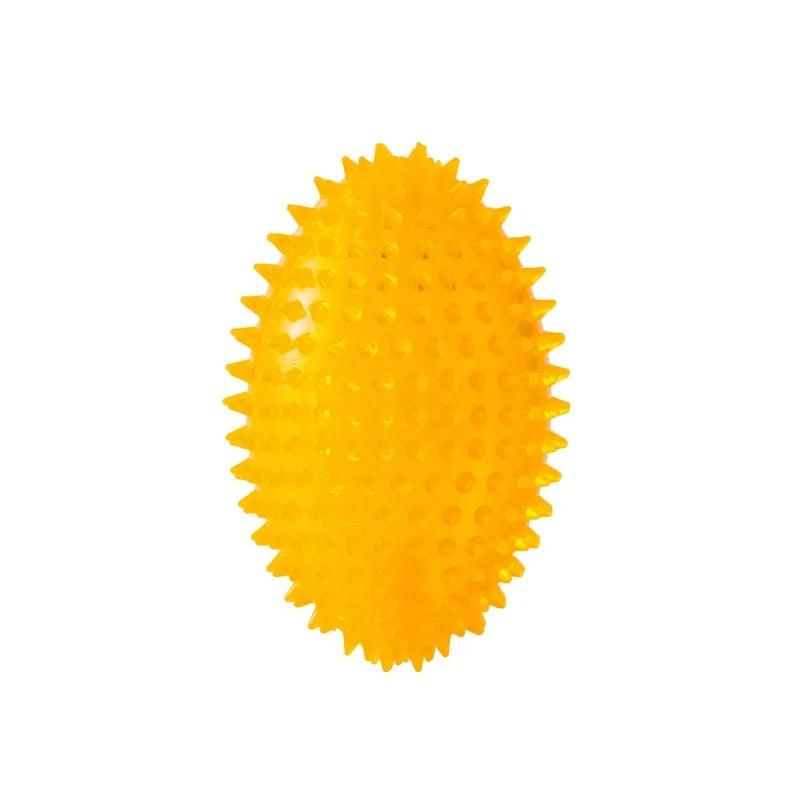 Chew Resistant Olive Spike Dog Ball - Squeaky Teeth Cleaning Toy