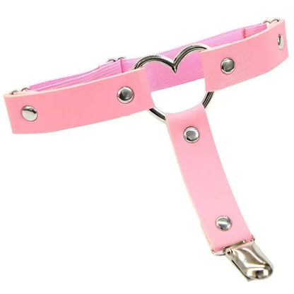 Pink PU Leather Spiked Choker with Metal Tassel - Gothic Punk Collar