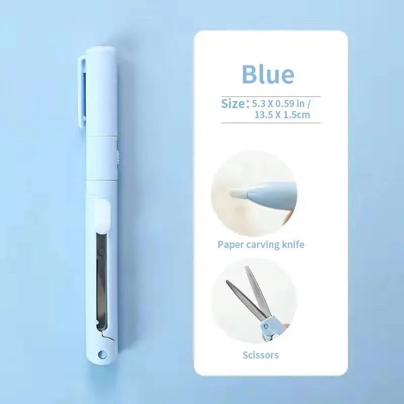 Mini Portable 2-in-1 Scissors Paper Cutter Knife Pen Shape Art Tool