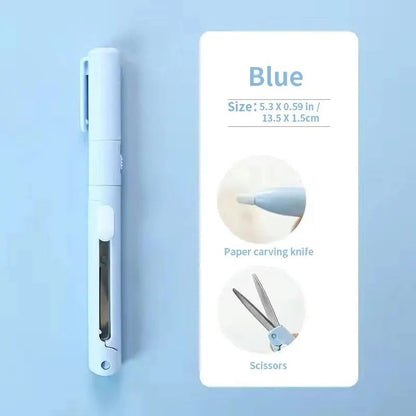 Mini Portable 2-in-1 Scissors Paper Cutter Knife Pen Shape Art Tool