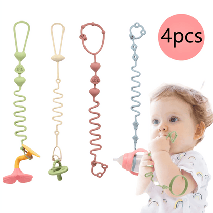 4 Adjustable Silicone Pacifier Chain Teether Toys Baby Beige