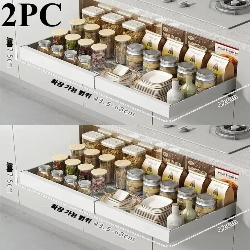 2Pc Pull Out Kitchen Storage Rack w/ Slide Rails Drawer Organizer
