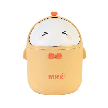 Mini Desktop Trash Can with Lid - Portable Cute Cartoon Design