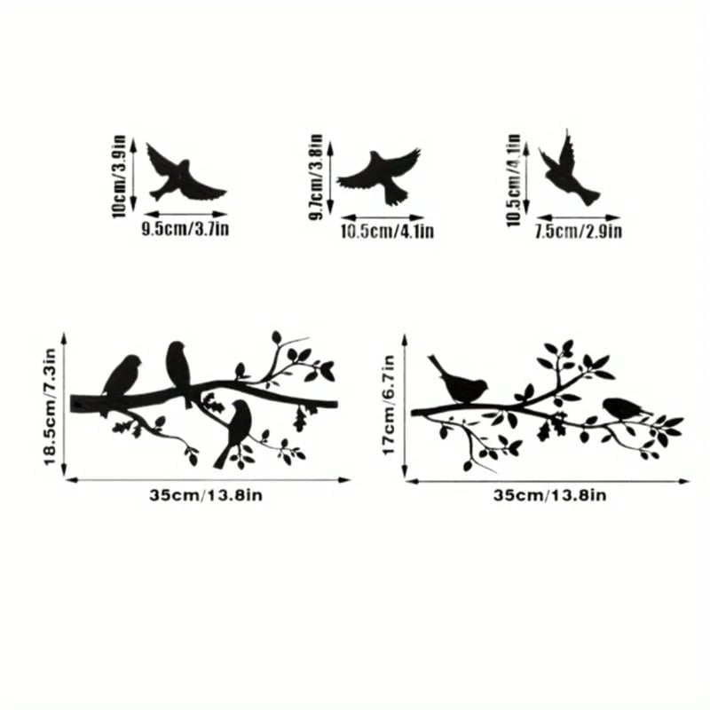 5 Piece Metal Bird Wall Art Set - Black Branch Sculpture Decor