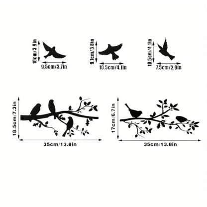 5 Piece Metal Bird Wall Art Set - Black Branch Sculpture Decor
