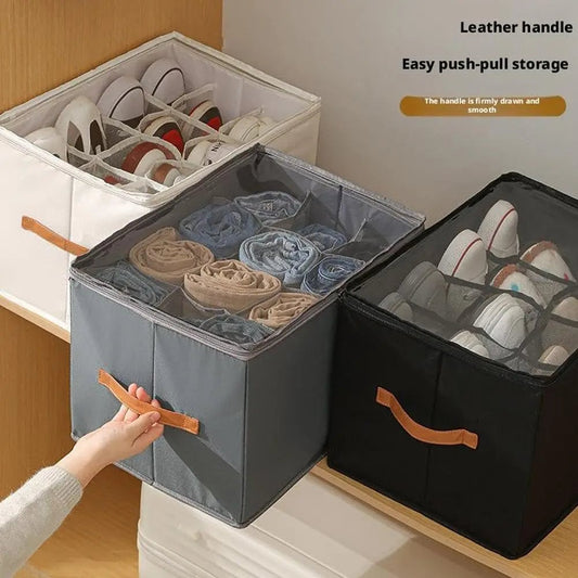 Collapsible Fabric Shoe Storage Bin with Clear Cover & Handles