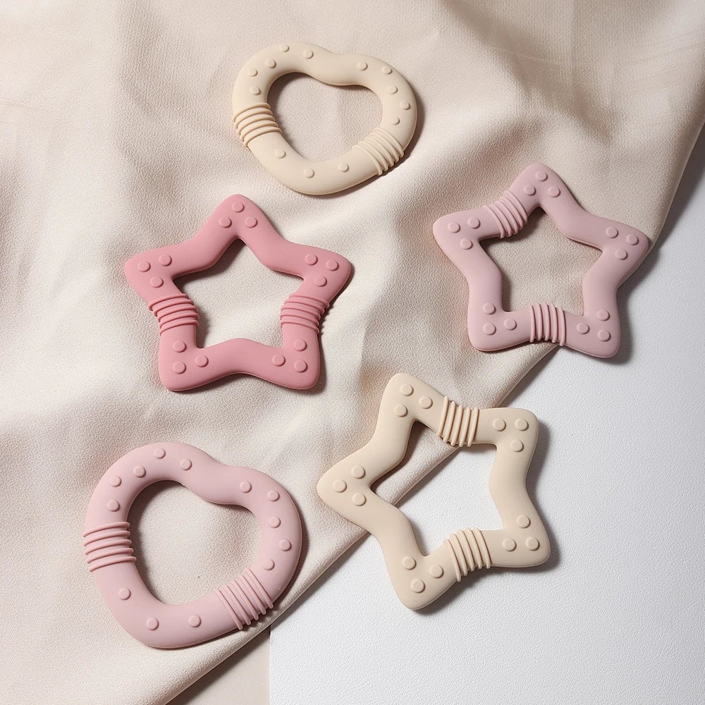 Food Grade Silicone Heart Star Teether - Baby Teething Toy 2024