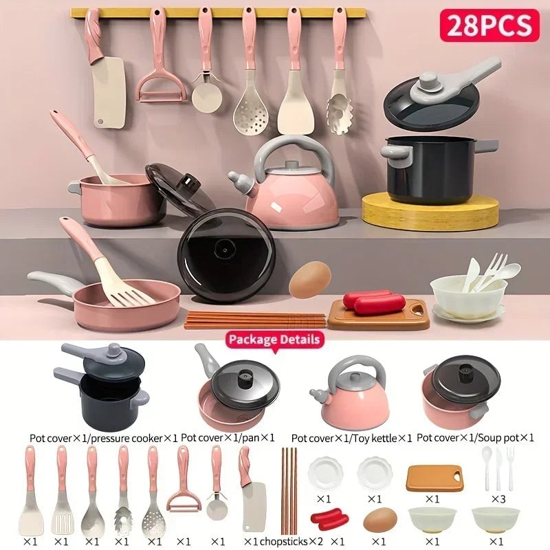 Kids Kitchen Play Set - Realistic Cooking Tools Role Play Toy Gift