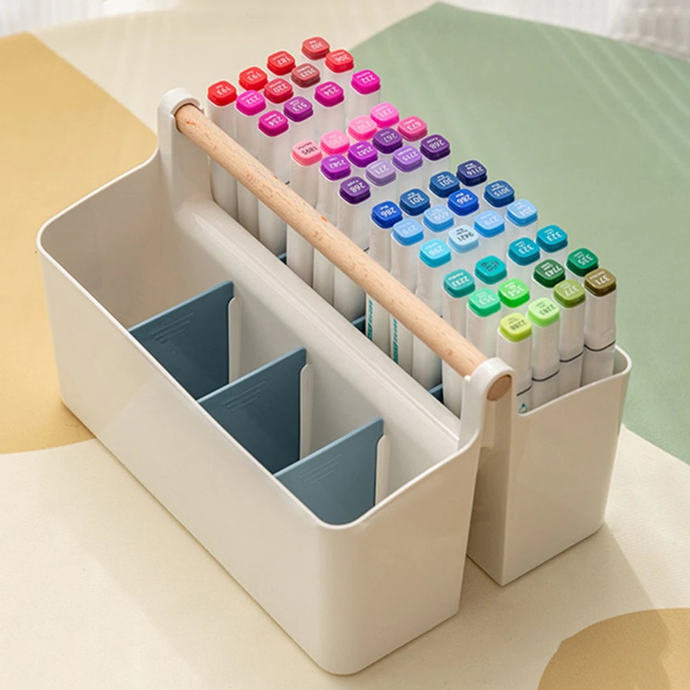 Large Capacity Desktop Pen Holder - Multi-Compartment Stationery Box