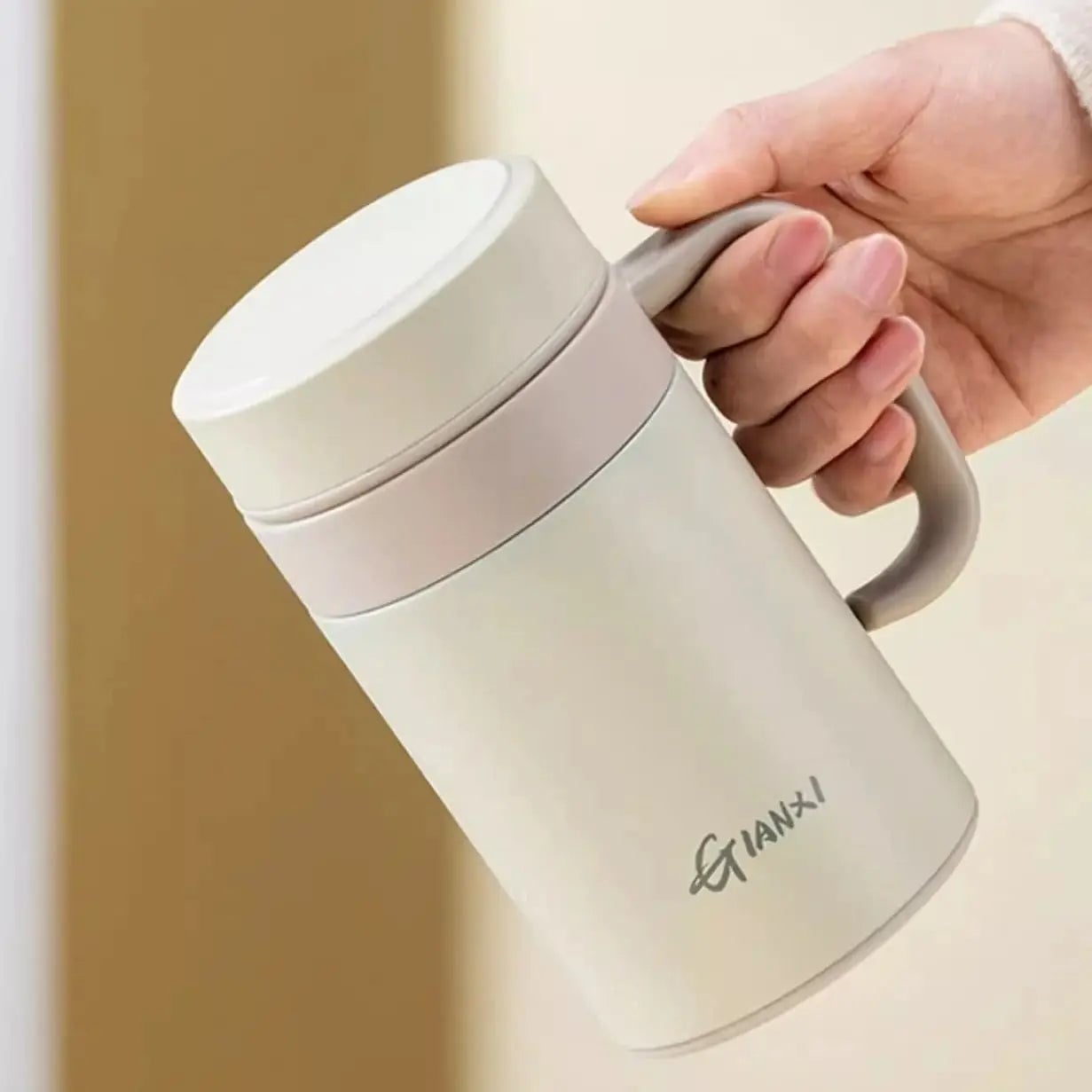 Large Capacity Thermos Cup Tea Water Separation Handle Strap Women