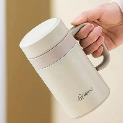 Large Capacity Thermos Cup Tea Water Separation Handle Strap Women