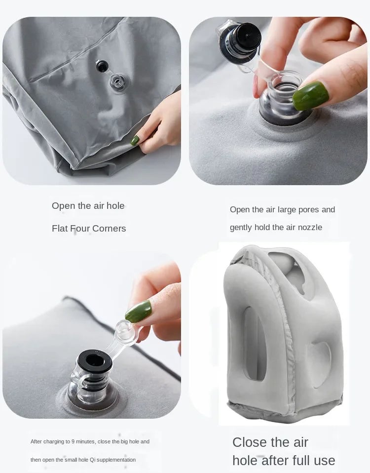 Portable Inflatable Travel Pillow Chin Neck Support Airplane Car