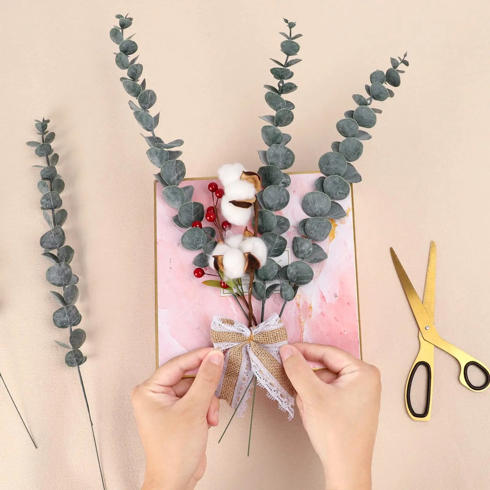 20pcs Artificial Eucalyptus Stems - Realistic Green Fake Branches